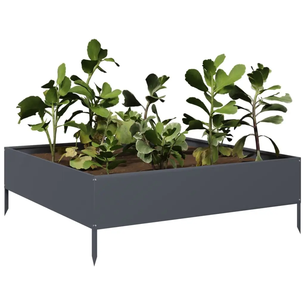 Steel Raised Garden Bed 100x100x33.5cm Weather Resistant Open Bottom Planter for Outdoor Flowers