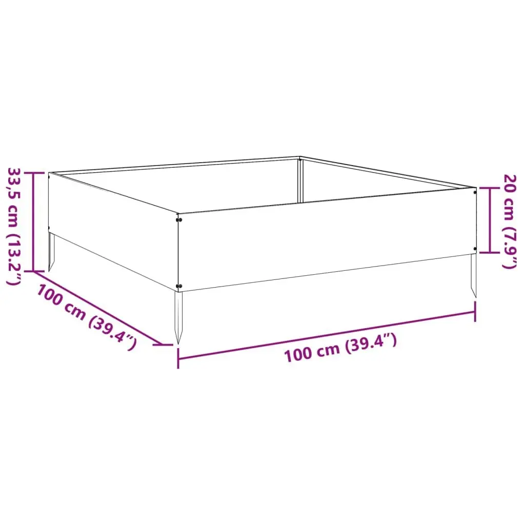 Steel Raised Garden Bed 100x100x33.5cm Weather Resistant Open Bottom Planter for Outdoor Flowers