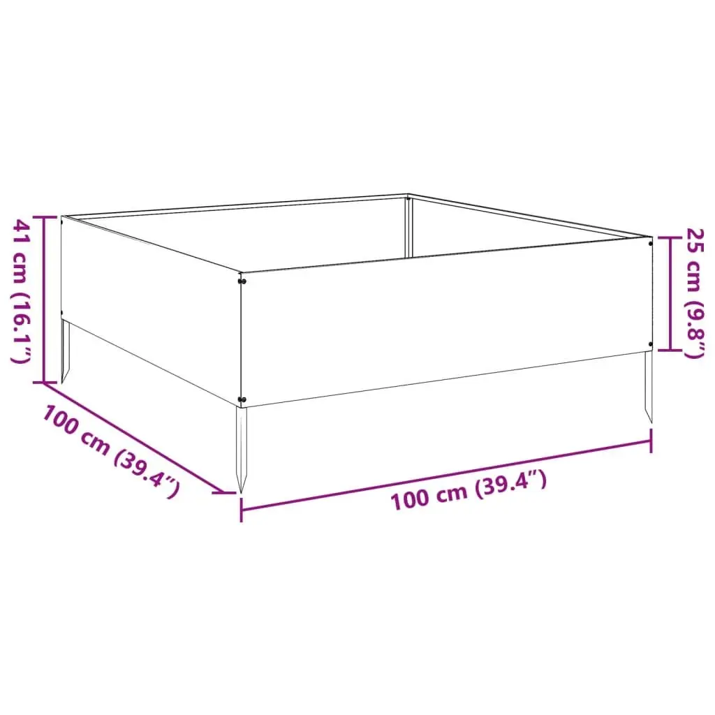 Garden Raised Bed Planter Black 100x100x41cm Steel Outdoor Vegetable Flower