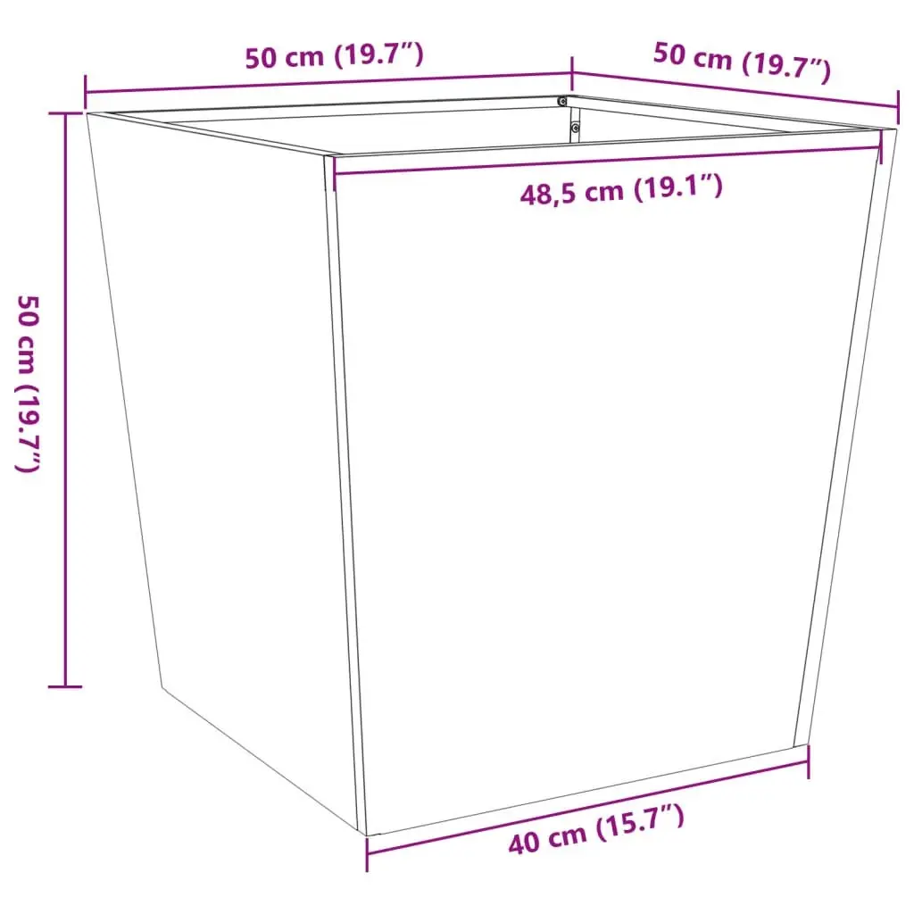 Garden Planters 50x50x50 cm Steel Square Rust-Resistant Outdoor Planter Pot 2 pcs
