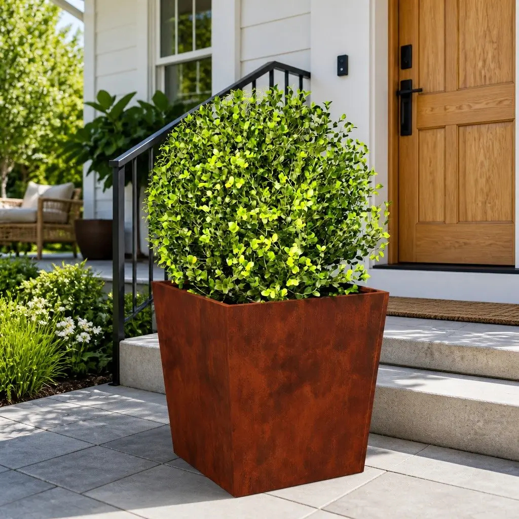 Garden Planters 50x50x50 cm Weathering Steel Brown Outdoor Raised Planter 2 Piece