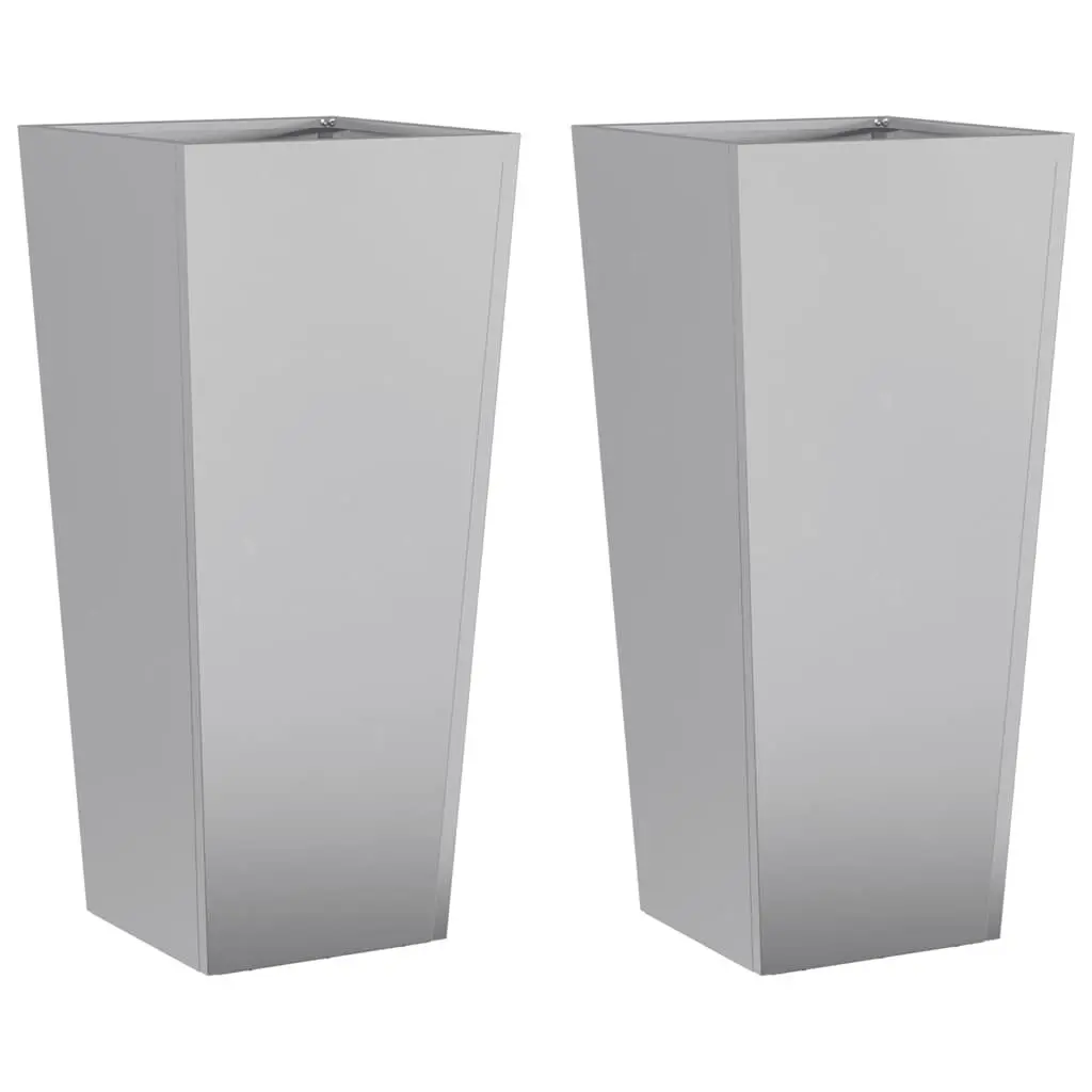 Garden Planters 35x35x75 cm Silver Galvanised Steel Outdoor Pots 2 Piece