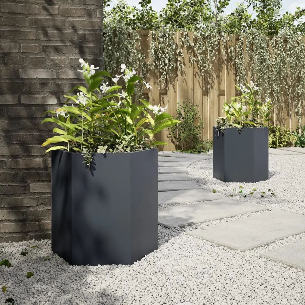 Garden Planters 2 pcs Hexagon Anthracite Raised Outdoor Flower Pot