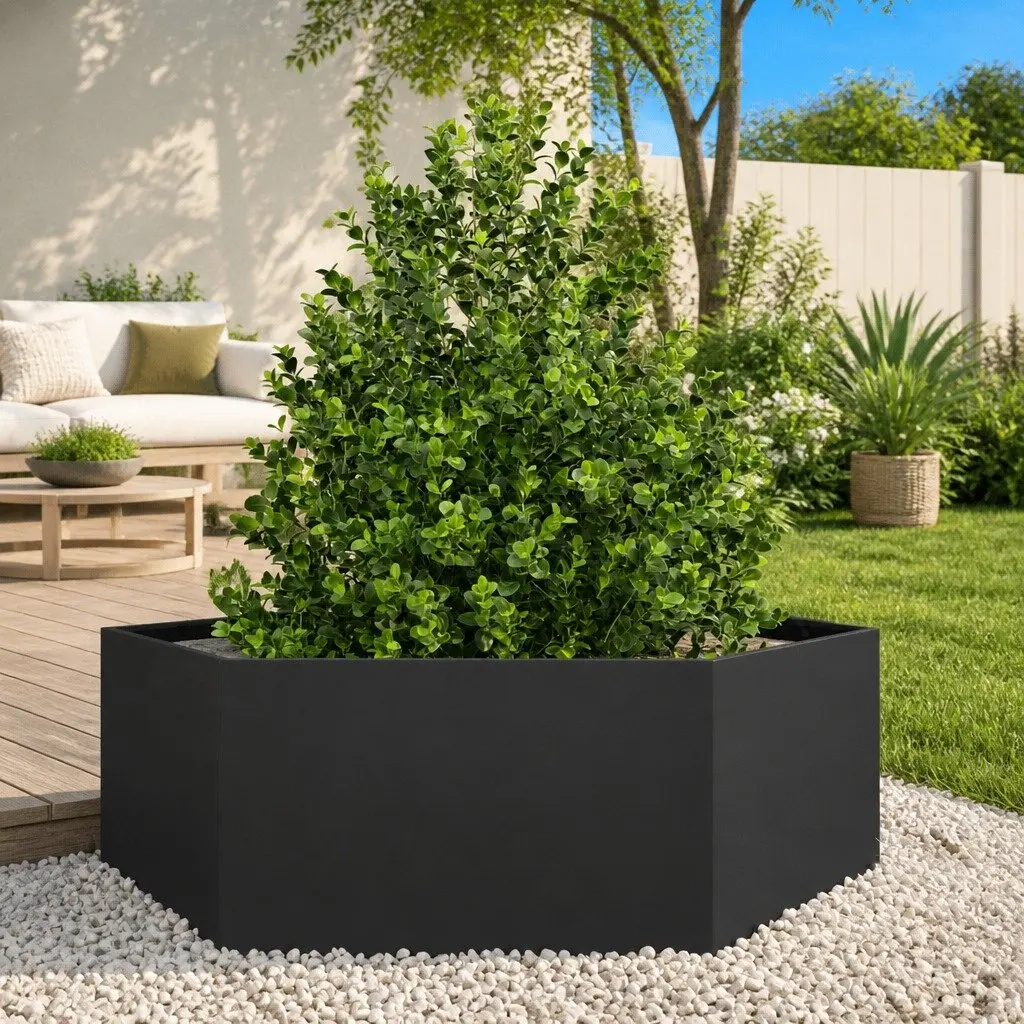 Hexagon Garden Planter Black Raised Bed Outdoor for Flowers Plants Vegetables Herbs