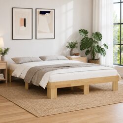 Solid Wood Bed Frame 135x190 cm Oak Slatted Base Storage Bedroom Furniture