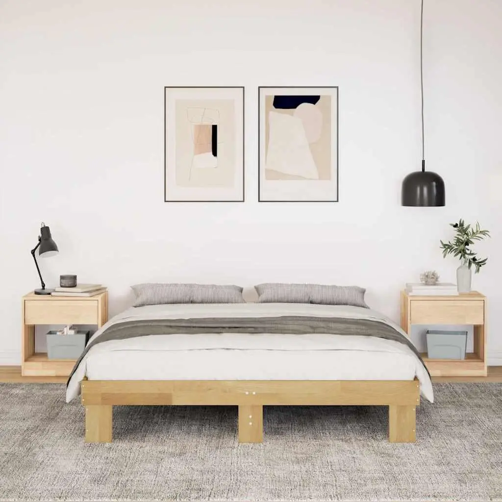 Solid Wood Bed Frame 135x190 cm Oak Slatted Base Storage Bedroom Furniture