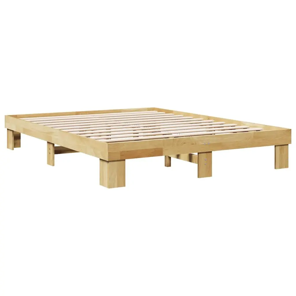 Solid Wood Bed Frame 135x190 cm Oak Slatted Base Storage Bedroom Furniture