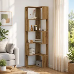 Corner Bookcase 5-Tier Brown Engineered Wood Shelving Unit 50x50x179cm