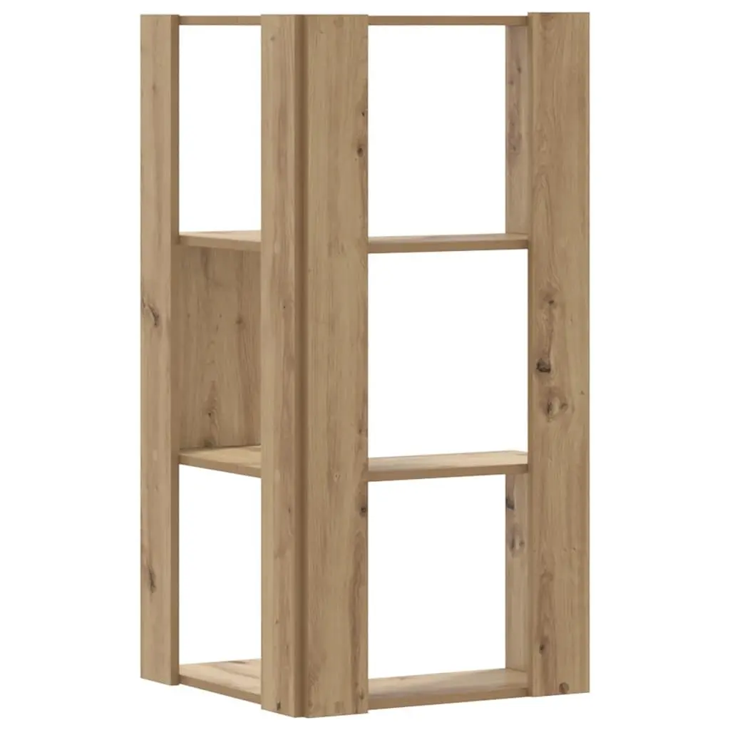3-Tier Corner Bookcase Brown Engineered Wood Compact Storage Shelving Unit