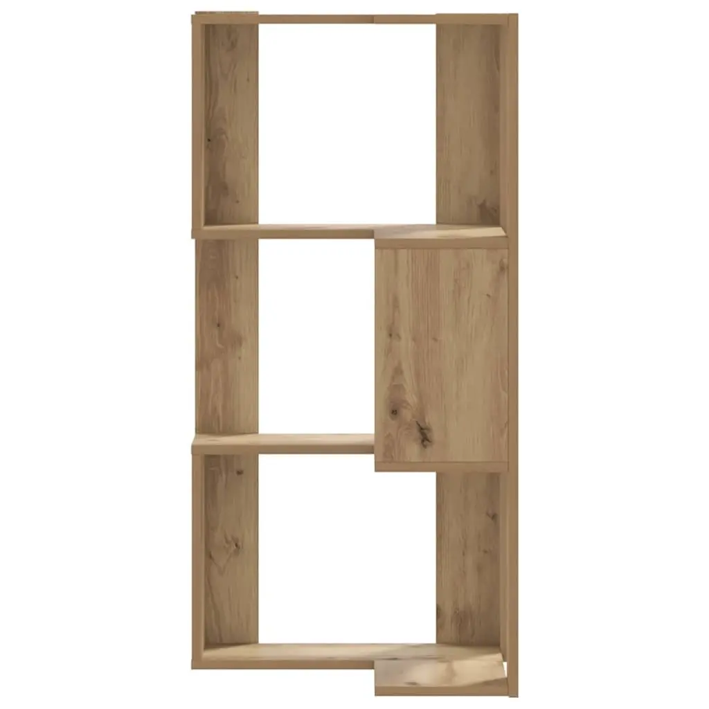 3-Tier Corner Bookcase Brown Engineered Wood Compact Storage Shelving Unit