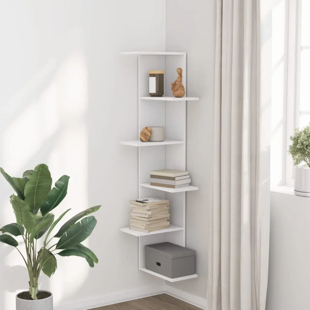 Wall Corner Shelf White 36.5x36.5x140cm Storage Display Shelving Unit