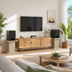 Stylish 2-Piece Speaker Stands in Brown Engineered Wood