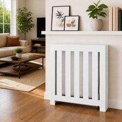 Enhance Your Living Room with a White Slatted Radiator Cover