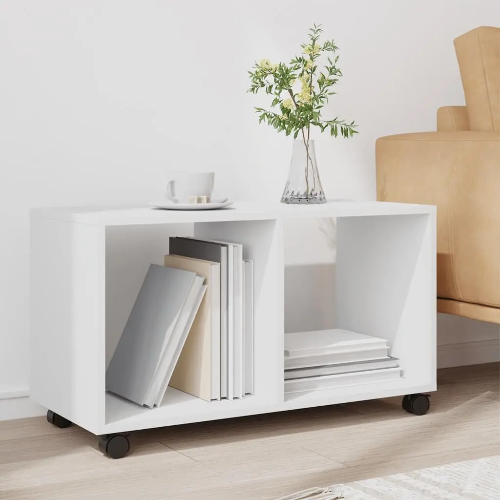 Rolling Cabinet White Open Storage Unit with Swivel Wheels and Lockable