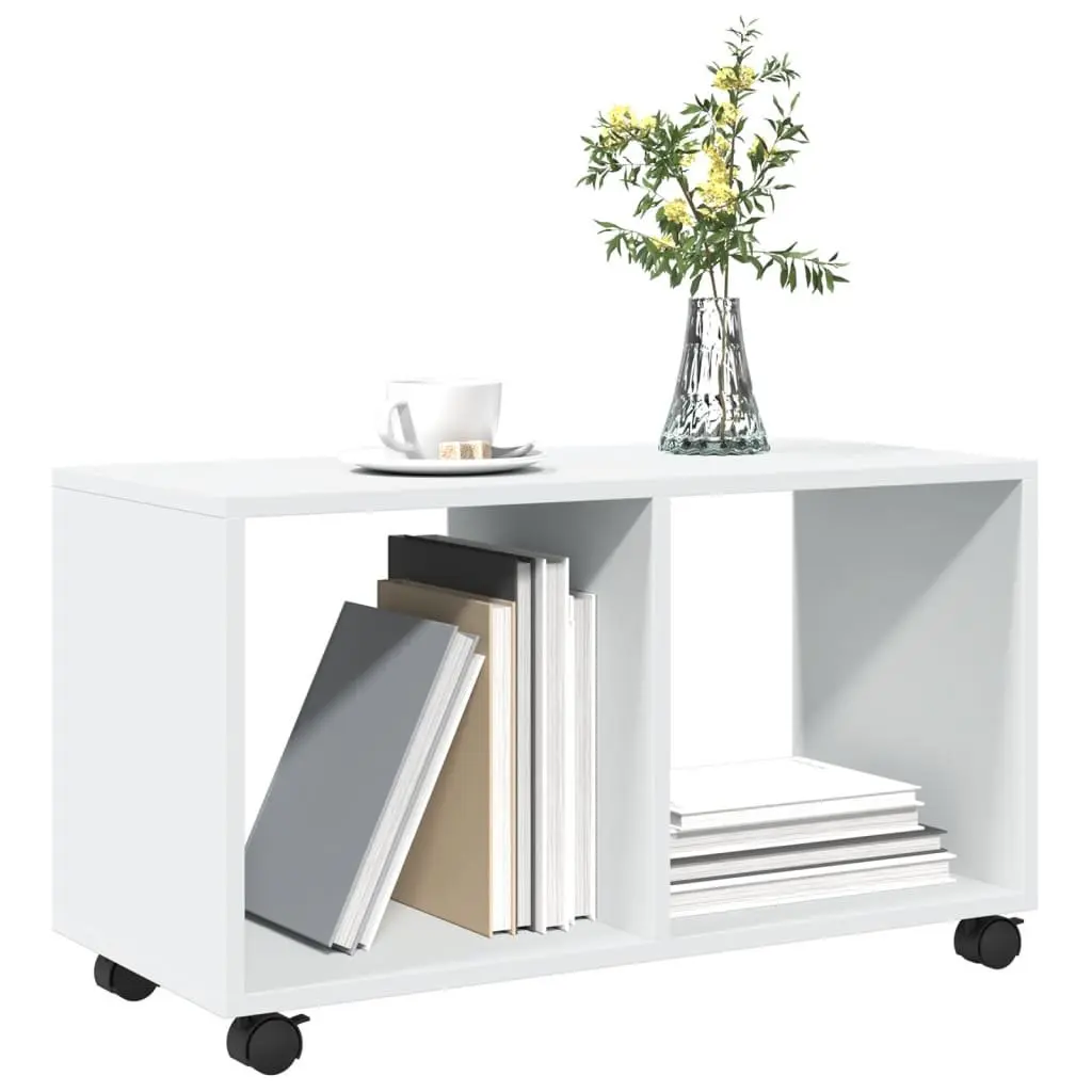 Rolling Cabinet White Open Storage Unit with Swivel Wheels and Lockable