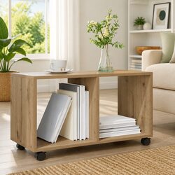 Rolling Cabinet Brown Engineered Wood Storage Unit with Swivel Wheels Casters