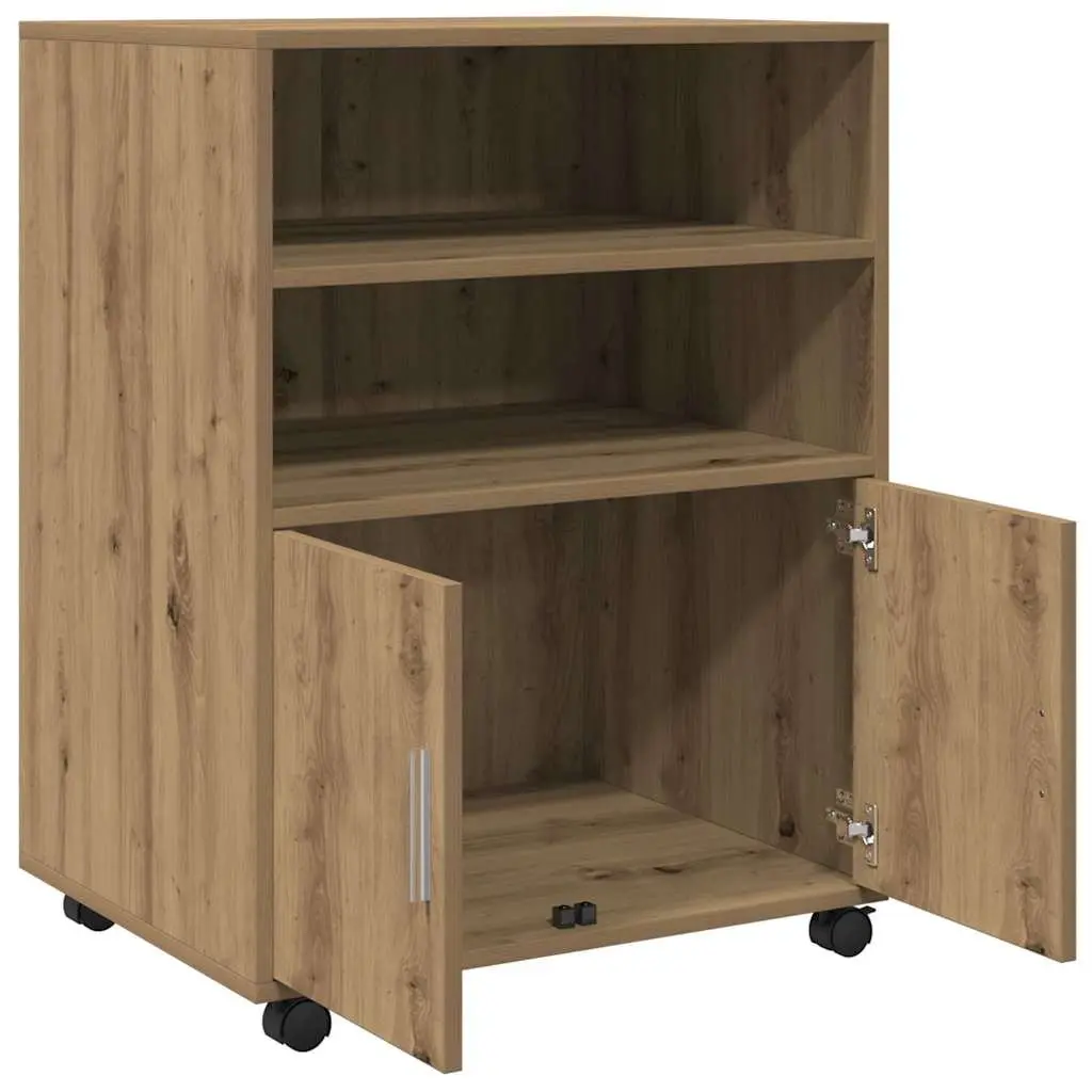 Rolling Cabinet 60x48x81cm Brown Engineered Wood with Shelves and Doors