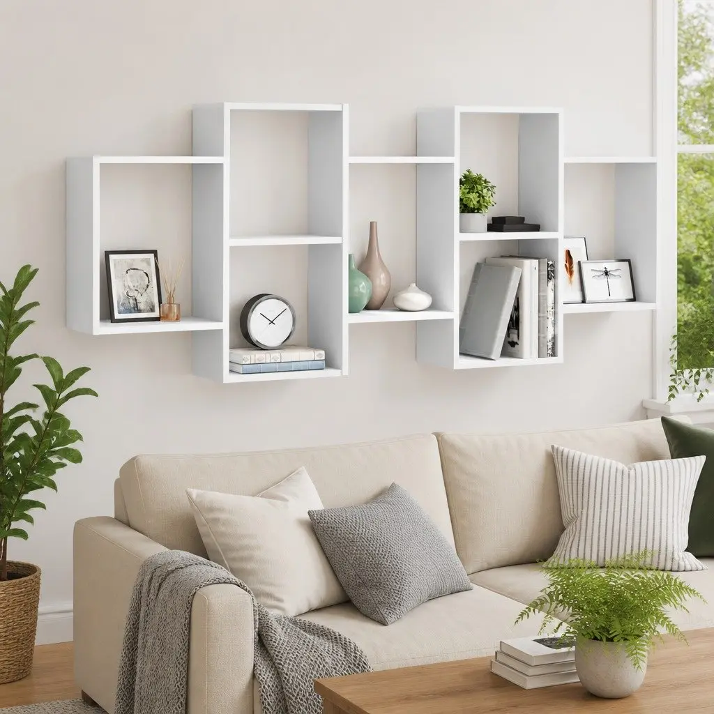 Wall Shelf 159x18x65 cm White Floating Display Storage Organiser Engineered Wood