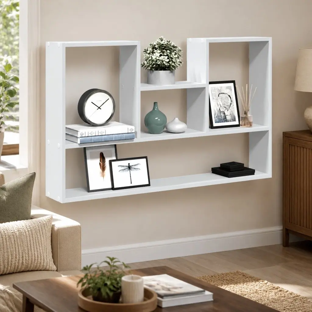 Wall Shelf 99x15x60cm White Floating Storage Display Organizer Engineered Wood