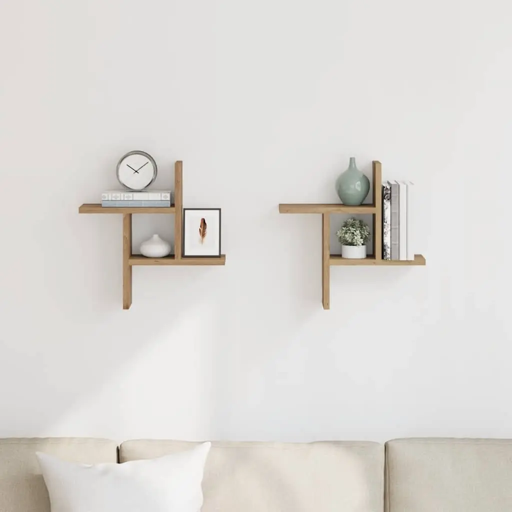 Floating Wall Shelves Brown Set of 2 Engineered Wood Storage Organizer 38x12x38 cm