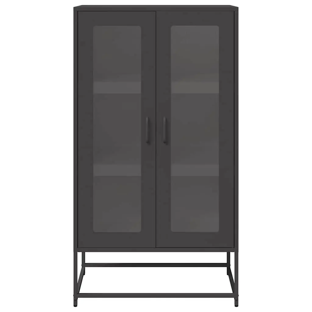 Highboard Storage Cabinet 68W x 39D x 123H cm Black Cold-rolled Steel Construction Enclosed Storage Compartment