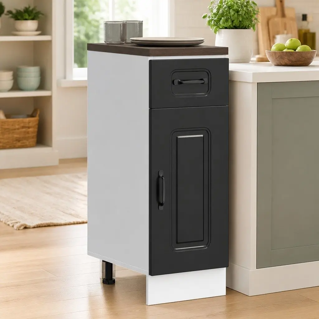Kitchen Base Cabinet Black Engineered Wood Storage Cupboard Adjustable Feet Door