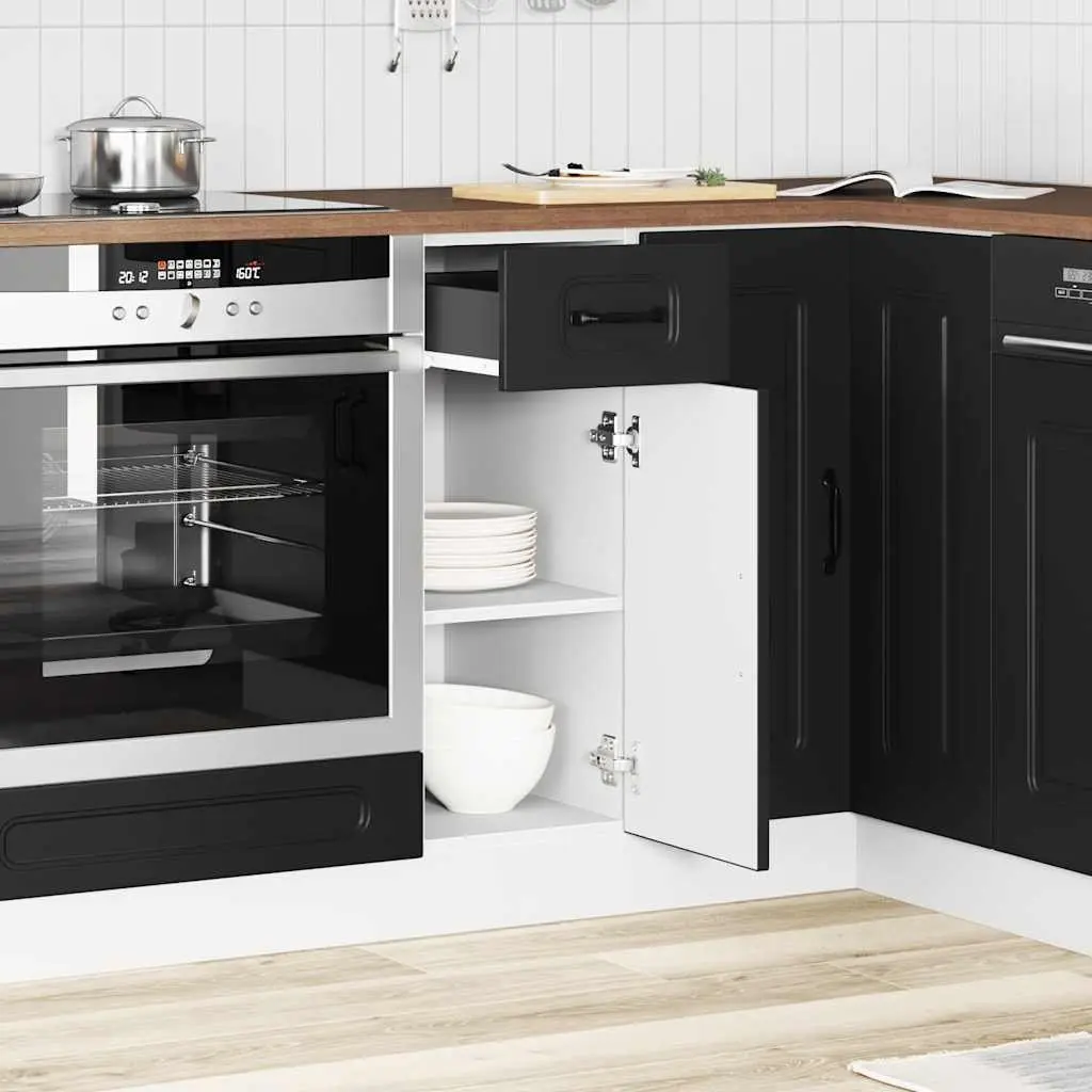Kitchen Base Cabinet Black Engineered Wood Storage Cupboard Adjustable Feet Door