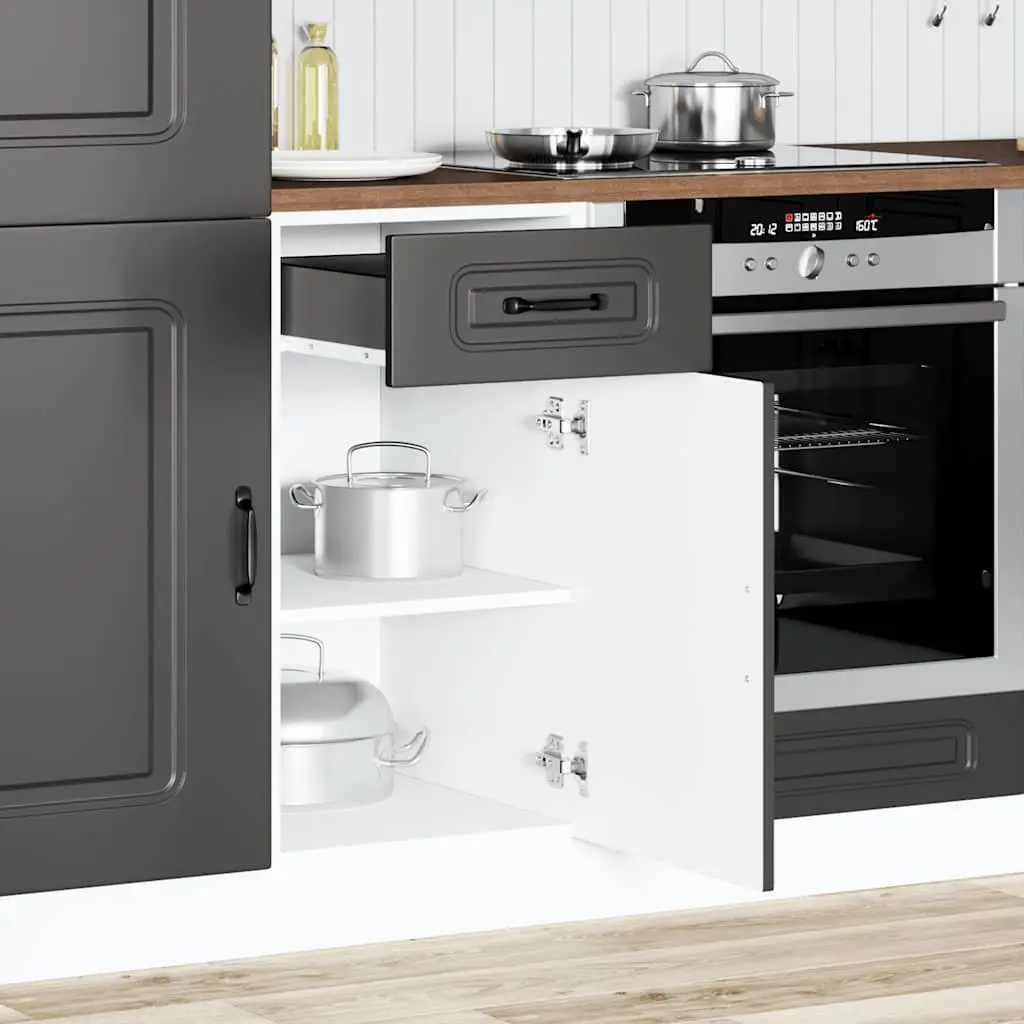 Kitchen Base Cabinet Black Engineered Wood Storage Cupboard Organiser