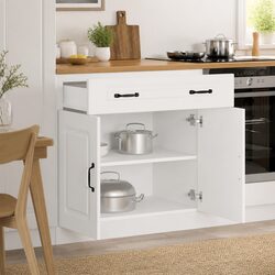 Kitchen Base Cabinet White Storage Cupboard Engineered Wood Adjustable Feet