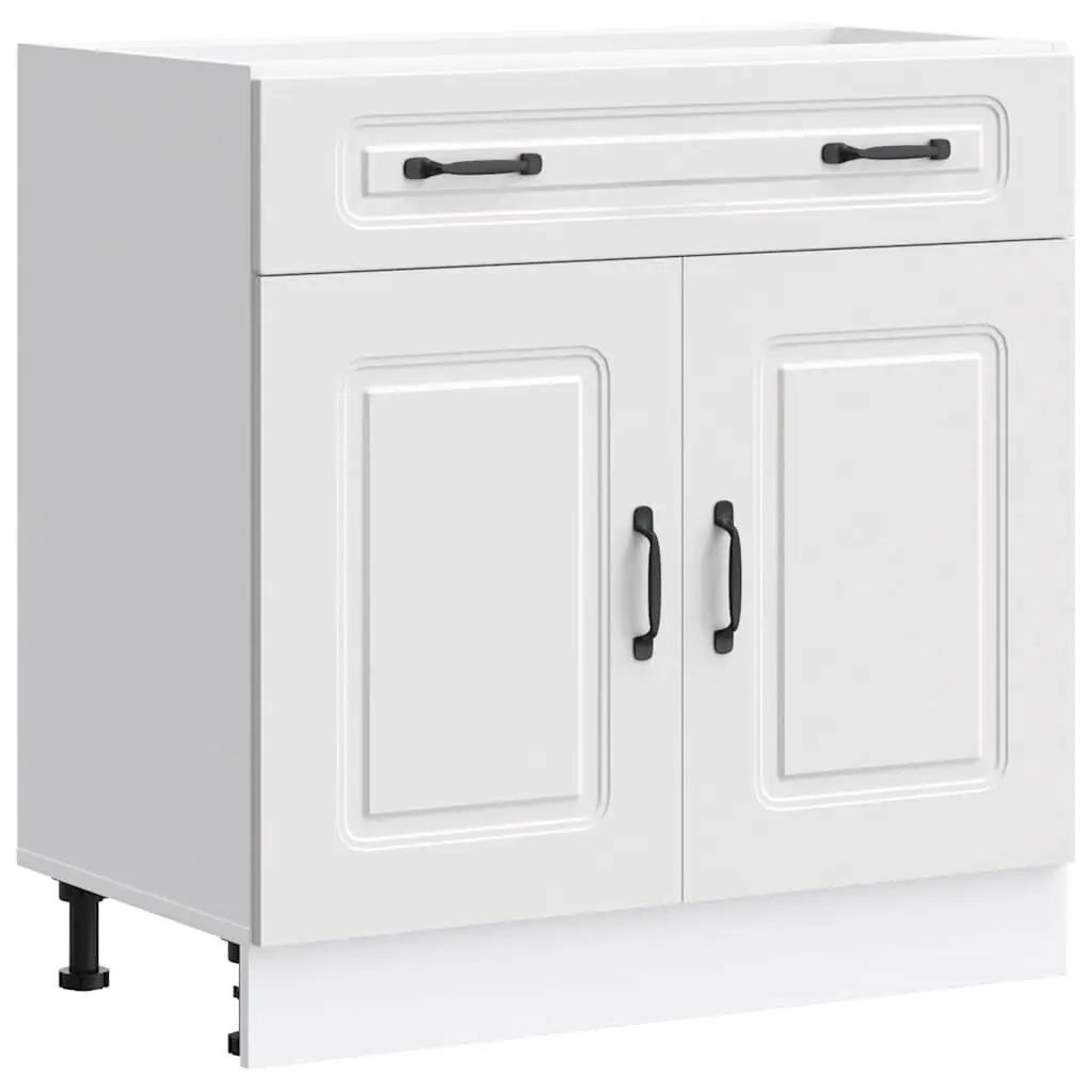 Kitchen Base Cabinet White Engineered Wood Adjustable Feet Storage Cupboard