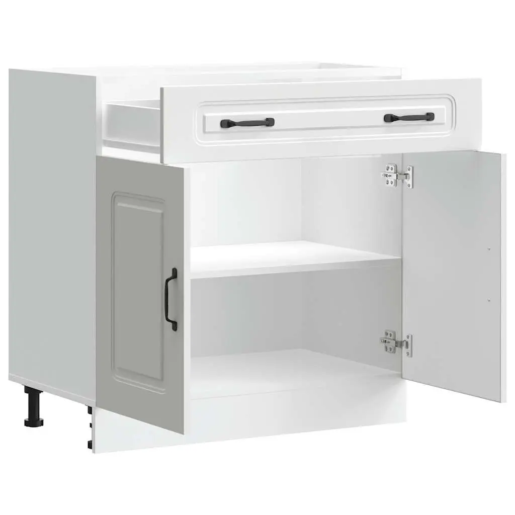 Kitchen Base Cabinet White Engineered Wood Adjustable Feet Storage Cupboard