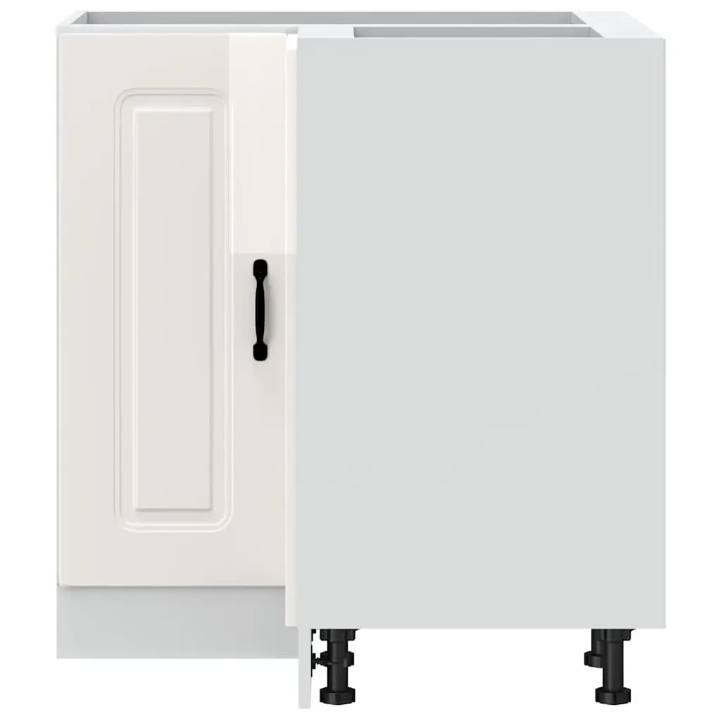 Kitchen Corner Base Cabinet White High Gloss Engineered Wood Storage Cupboard