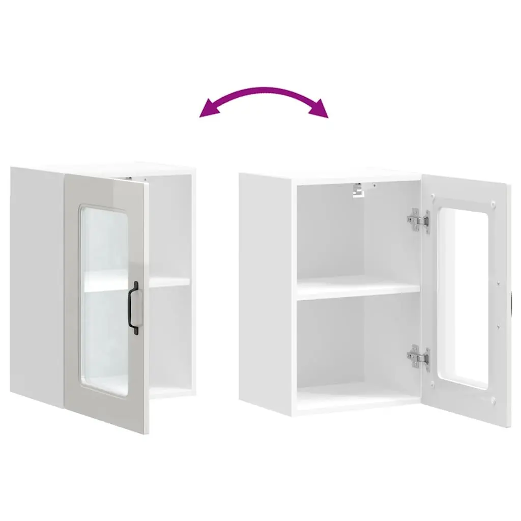 Wall Mounted Kitchen Cabinet Engineered Wood Glass Door High Gloss White Storage