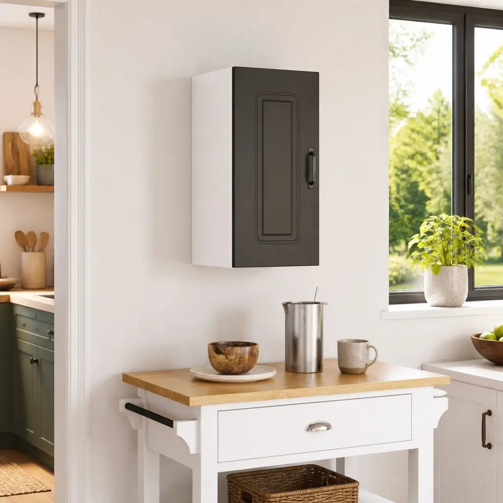 Black Engineered Wood Kitchen Storage Cabinet Wall Organizer Unit