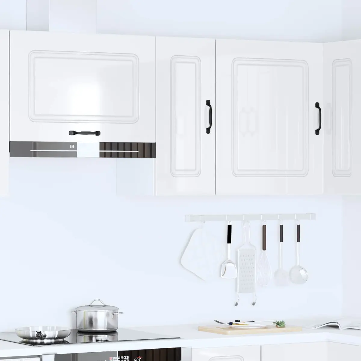 Kitchen Wall Cabinet White High Gloss Engineered Wood Storage Cupboard Door
