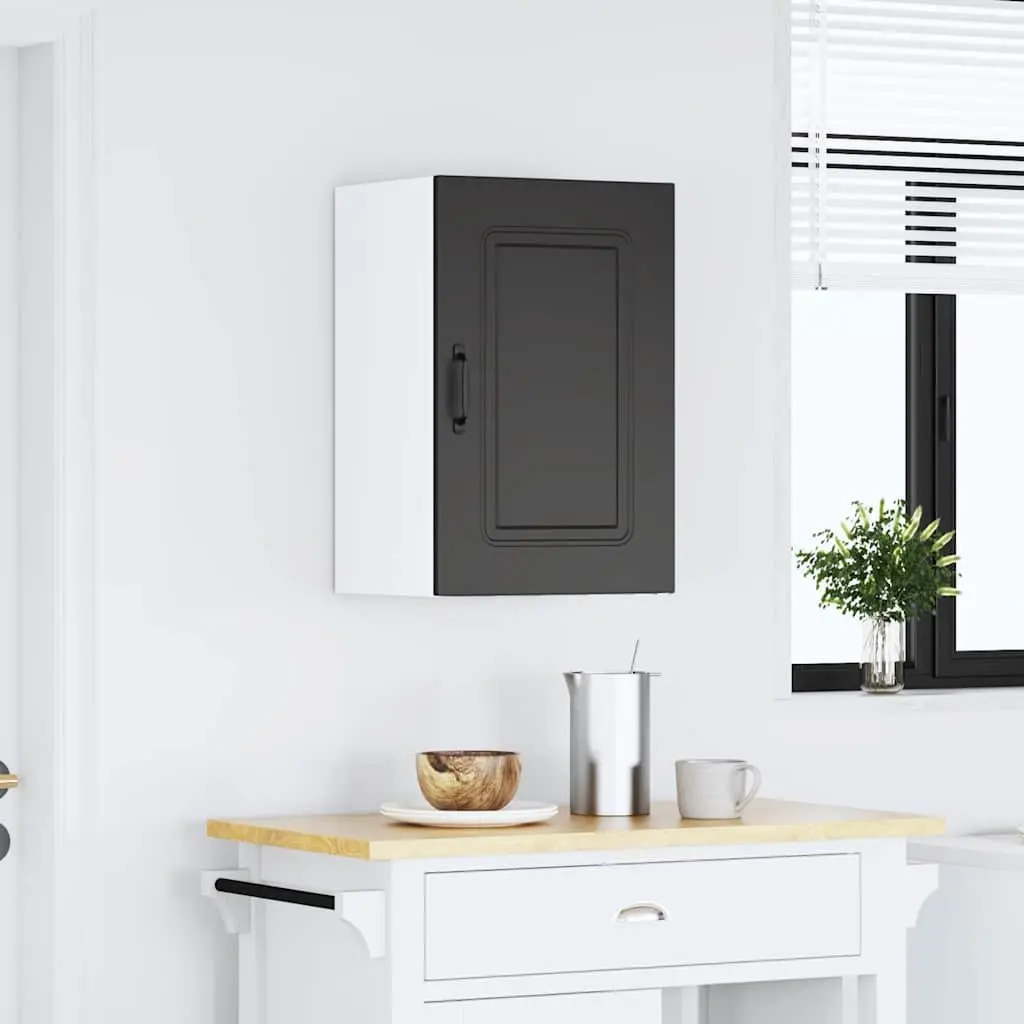 Black Engineered Wood Kitchen Wall Storage Cupboard Unit with Doors