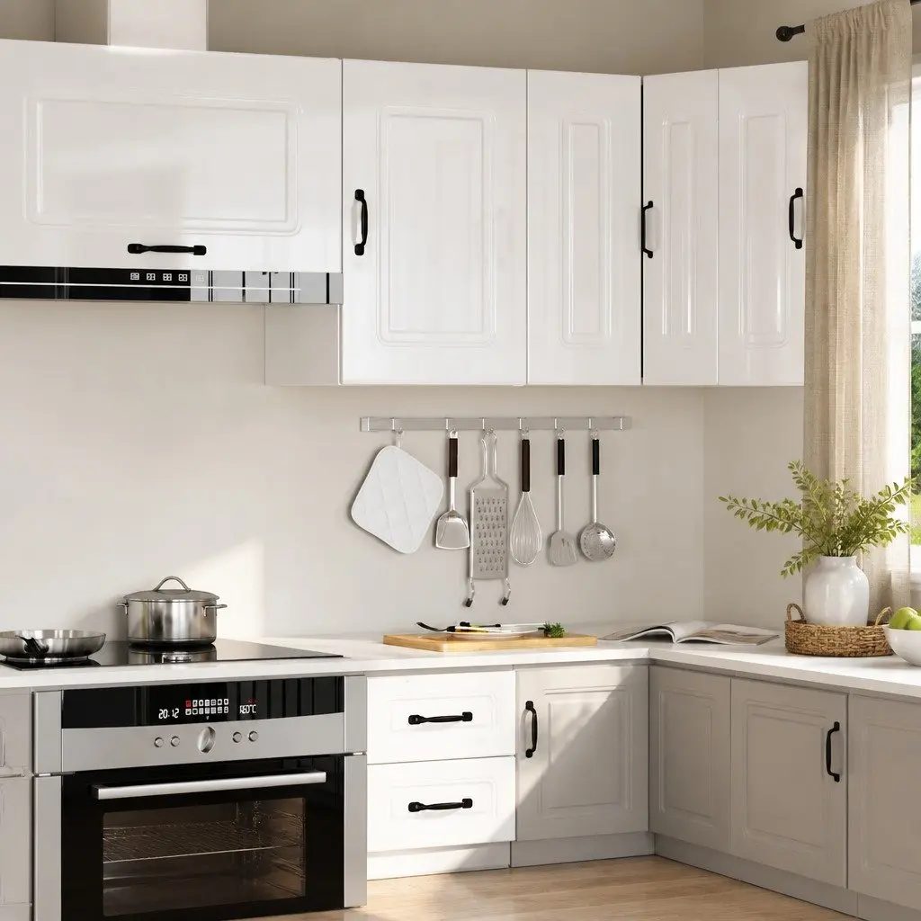 Engineered Wood Kitchen Storage Cabinet High Gloss White Space Saving Wall Unit