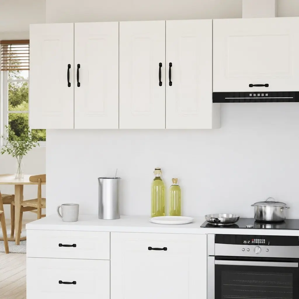 White Engineered Wood Kitchen Wall Cabinet with Doors for Storage Organization
