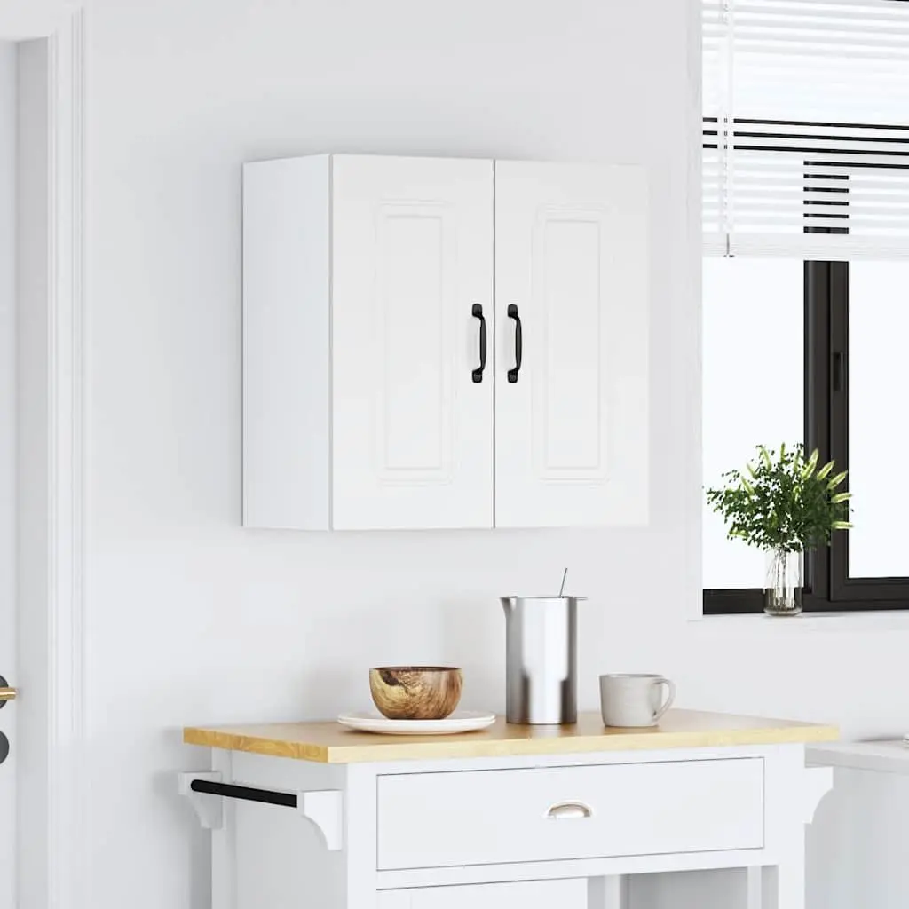 White Engineered Wood Kitchen Wall Cabinet with Doors for Storage Organization