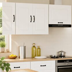 White Engineered Wood Storage Cabinet for a Neat Kitchen