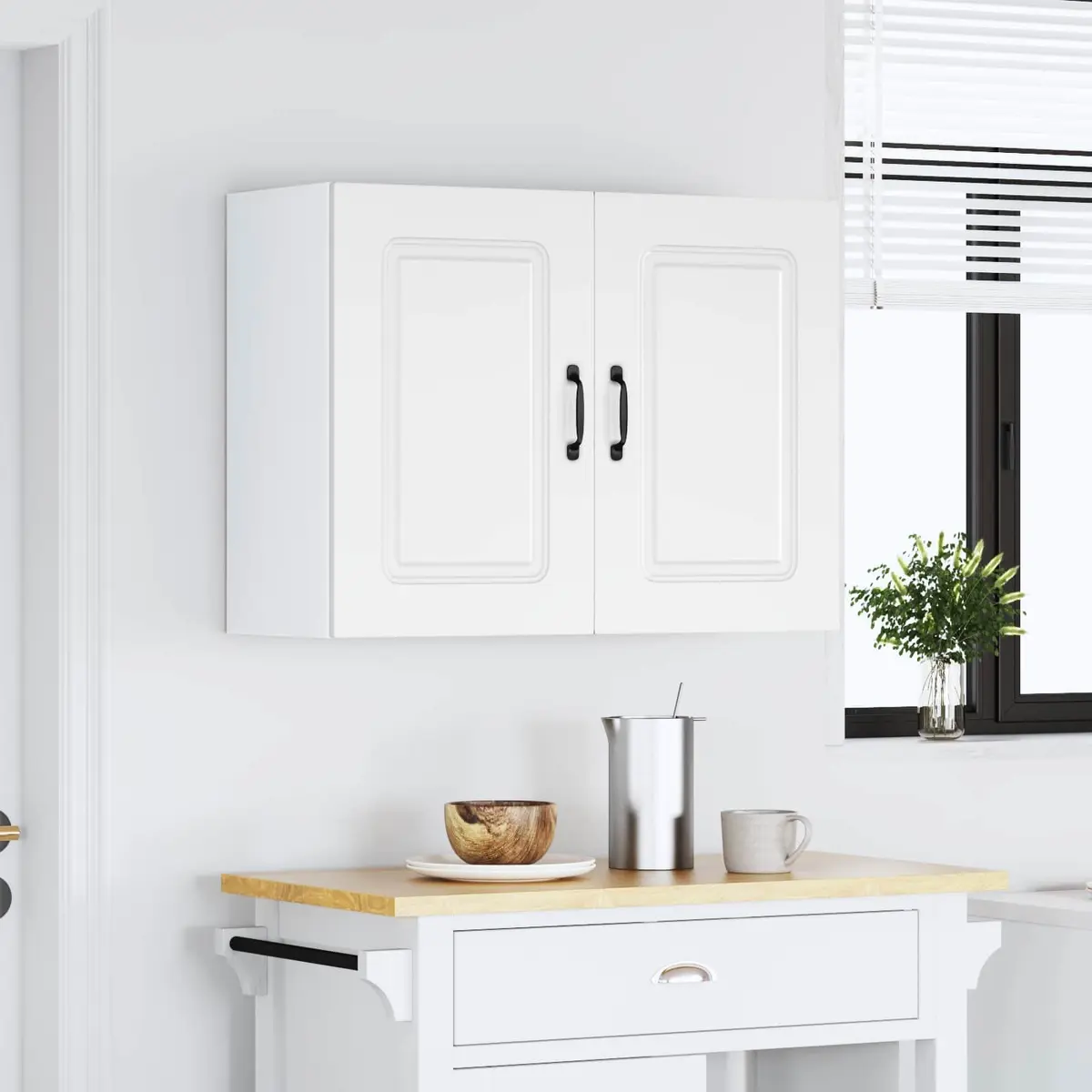 Kitchen Wall Cabinet White Engineered Wood Storage Cupboard Organiser