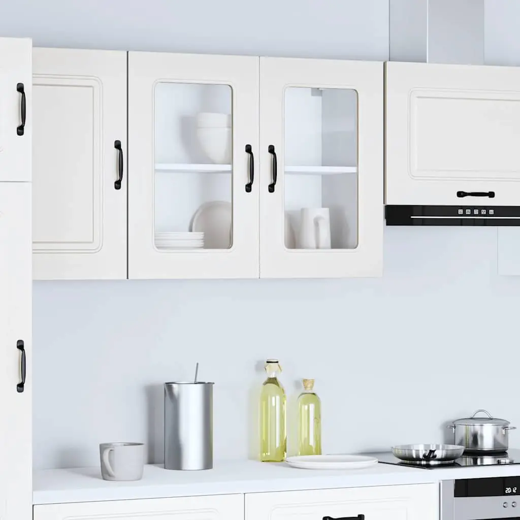 Kitchen Wall Cabinet White Glass Door Engineered Wood Storage Cupboard