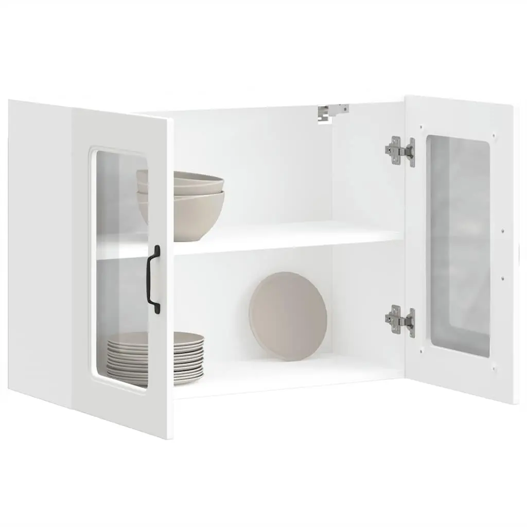 Kitchen Wall Cabinet White Glass Door Engineered Wood Storage Cupboard
