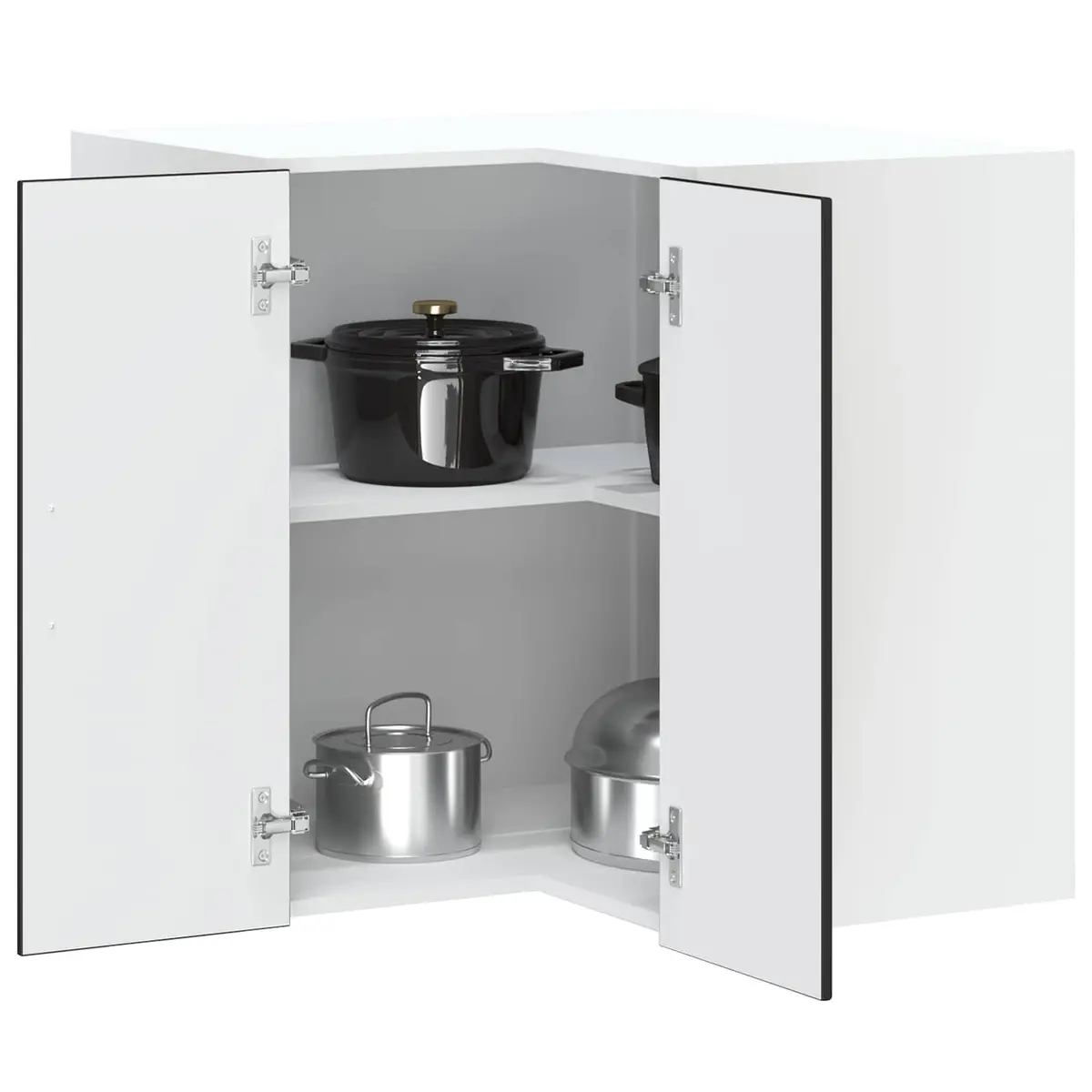 Wall Mounted Kitchen Corner Cabinet Black Engineered Wood Storage Organizer