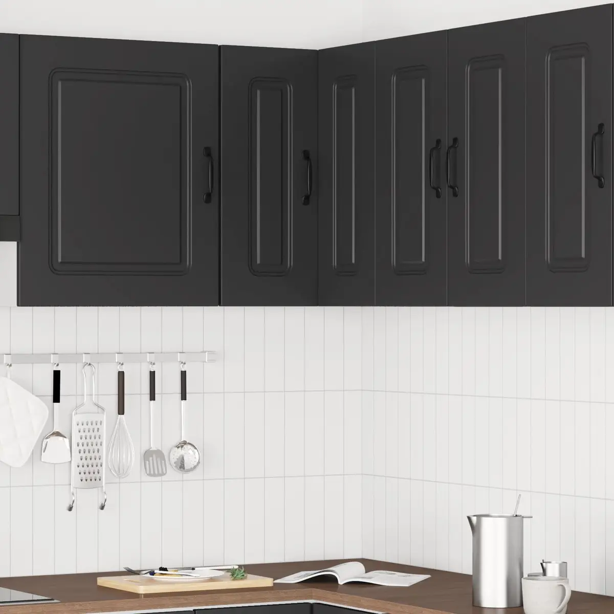 Wall Mounted Kitchen Corner Cabinet Black Engineered Wood Storage Organizer
