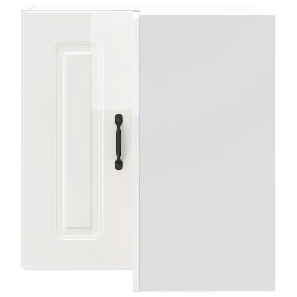 Kitchen Corner Cabinet White High Gloss Wall Mounted Engineered Wood Storage