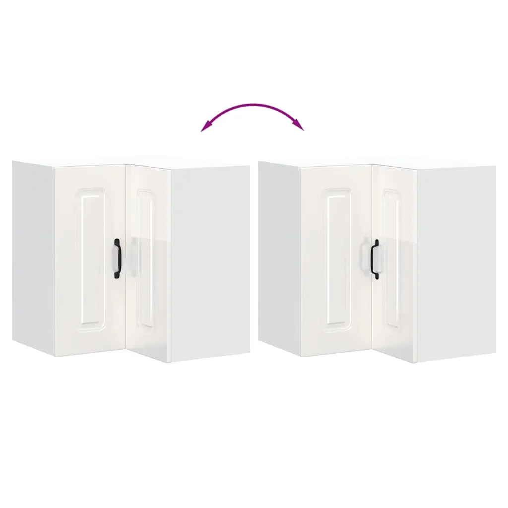 Kitchen Corner Cabinet White High Gloss Wall Mounted Engineered Wood Storage