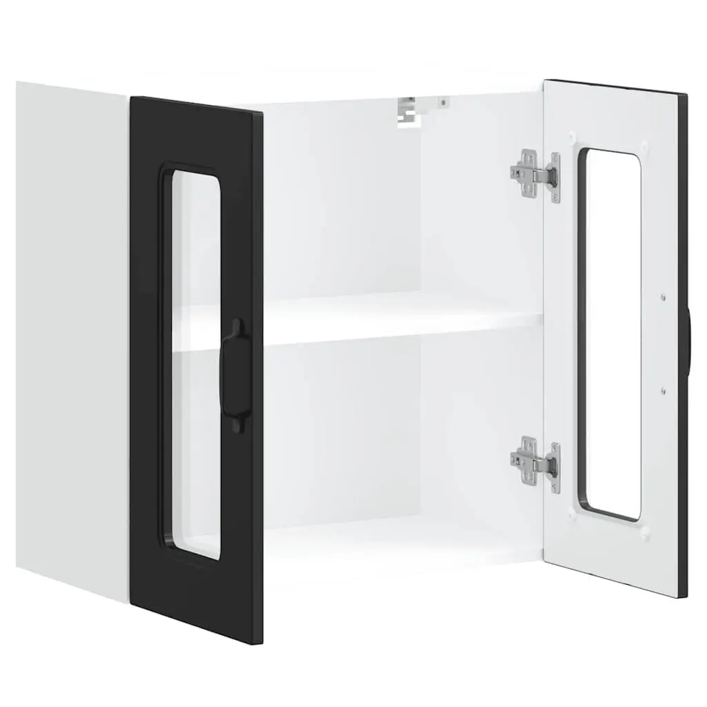Kitchen Wall Cabinet Black Engineered Wood Glass Door Wall-Mounted Storage Unit