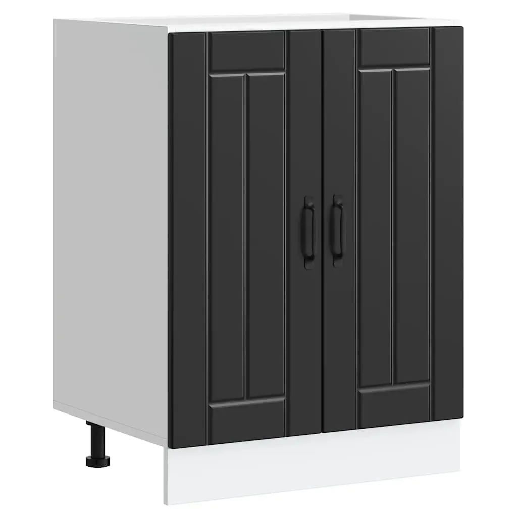 Black Kitchen Storage Cabinet Sink Base Cabinet with Doors Engineered Wood