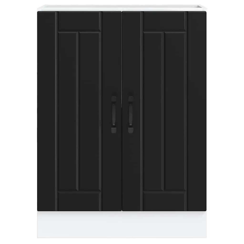 Black Kitchen Storage Cabinet Sink Base Cabinet with Doors Engineered Wood